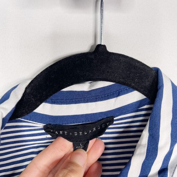 Jane and Delancey Womens Large Blue White Striped 3/4 Sleeve Blouse Button Back - Picture 6 of 8